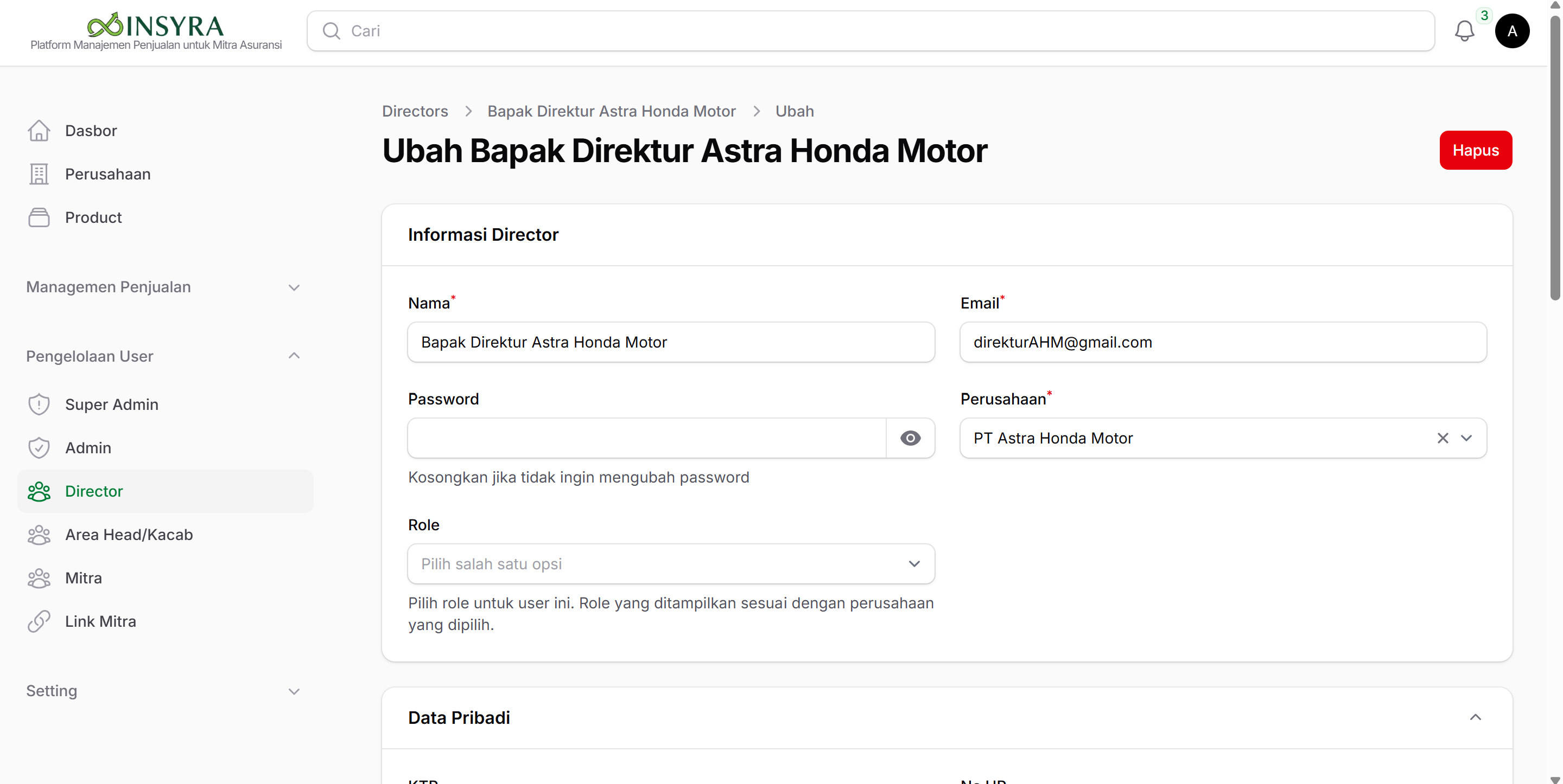 Form Ubah Director