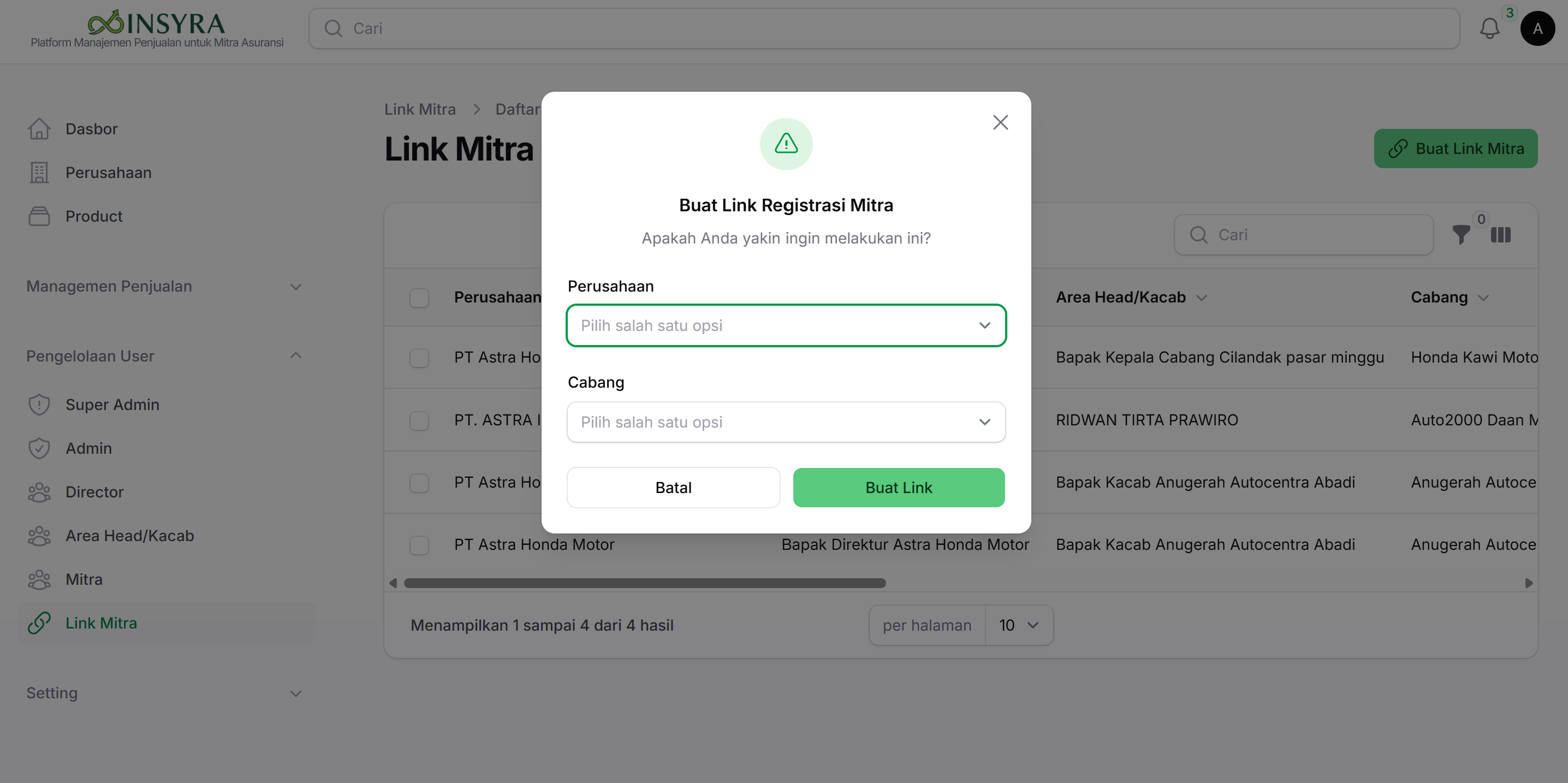 Form Membuat Link Mitra