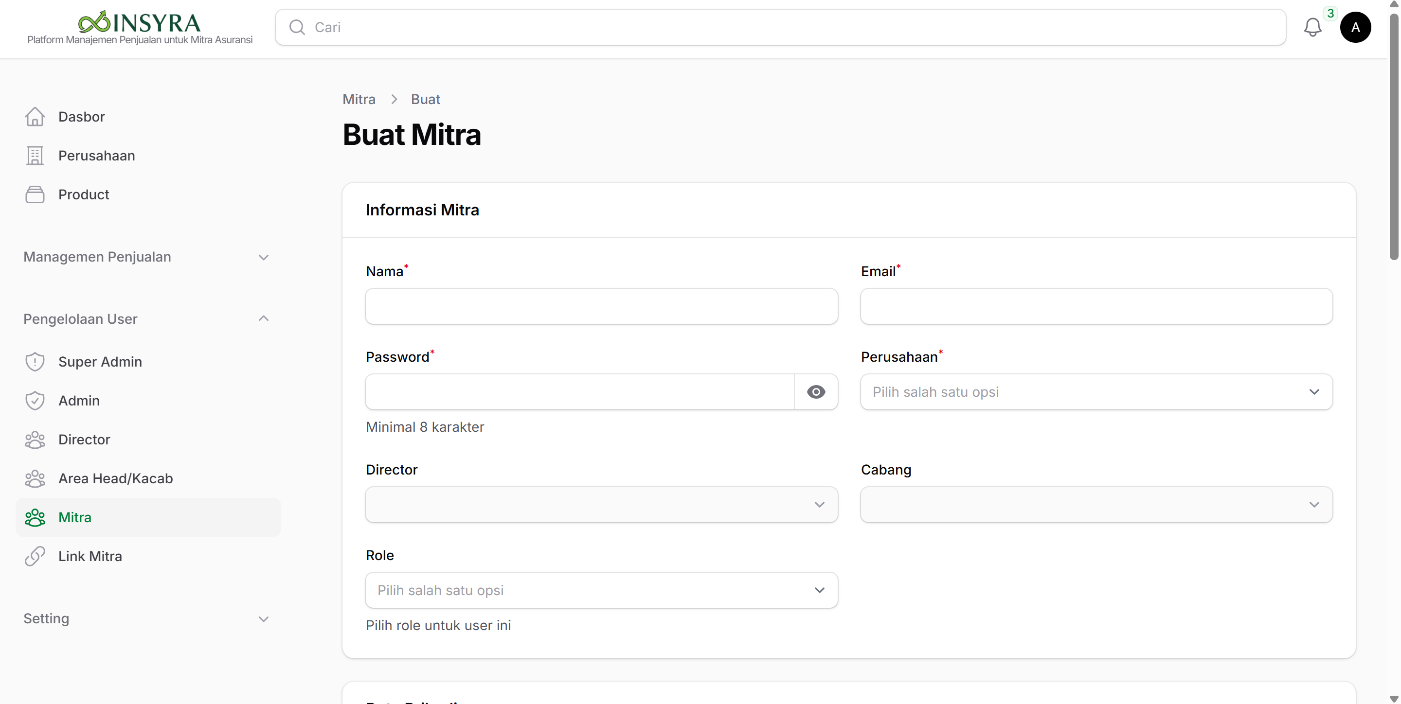 Form Membuat Mitra