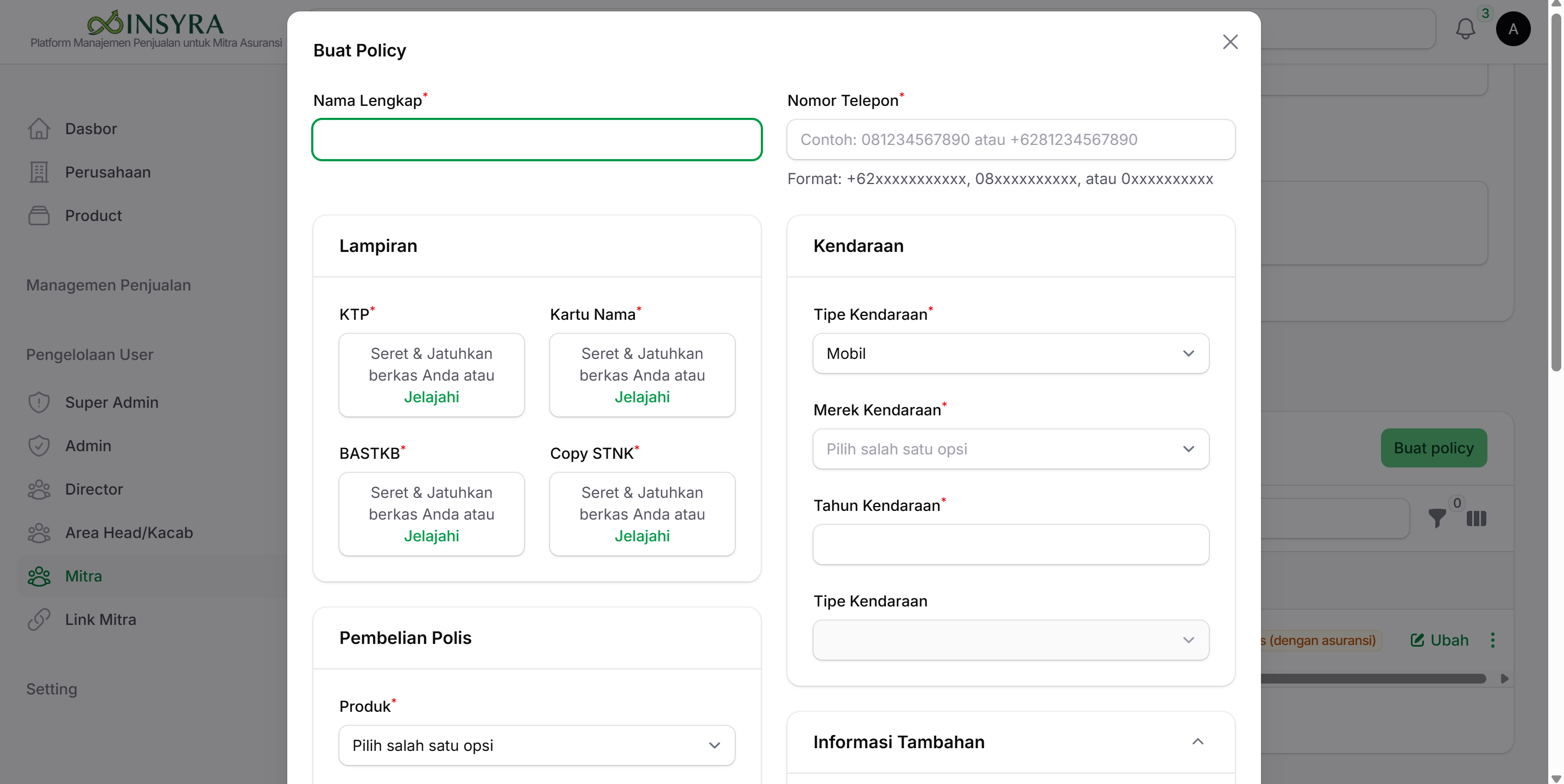 Form Membuat Policy