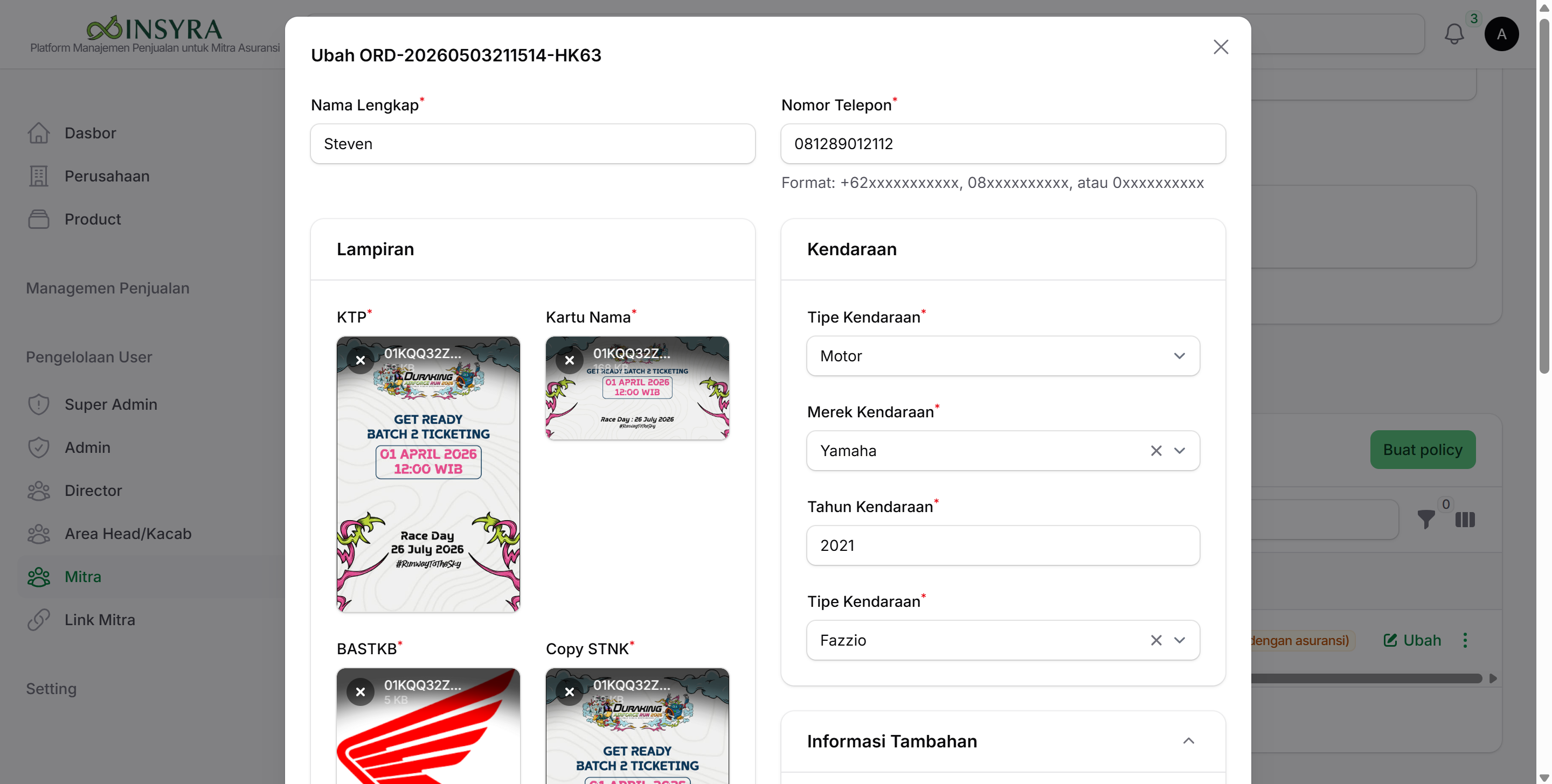 Form Ubah Policy
