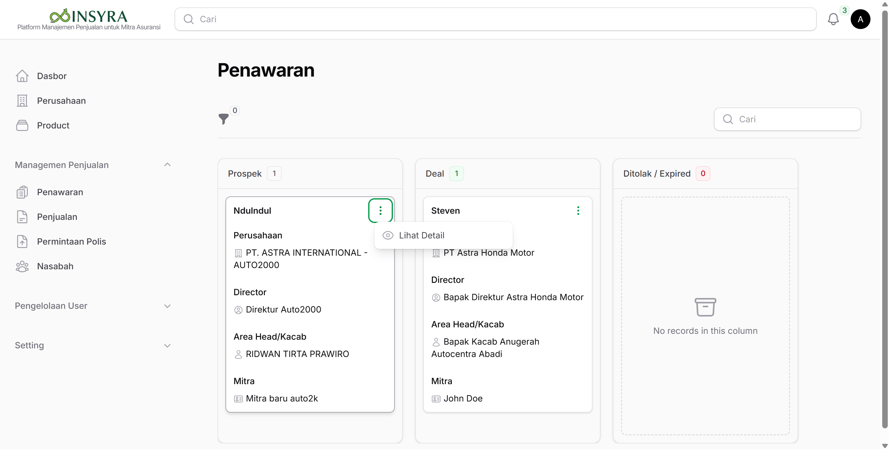 Menu Kanban
