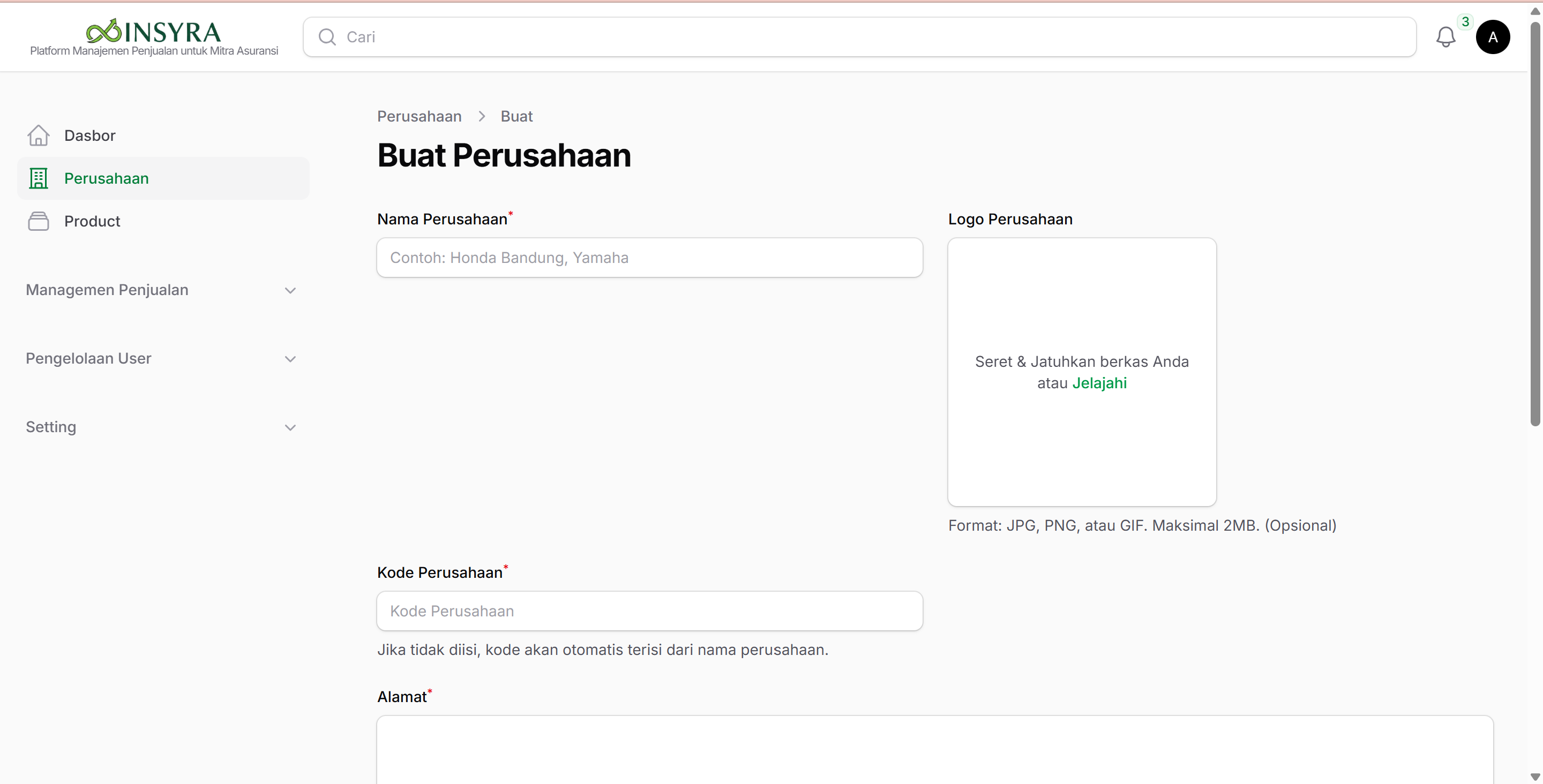 Form Membuat Perusahaan