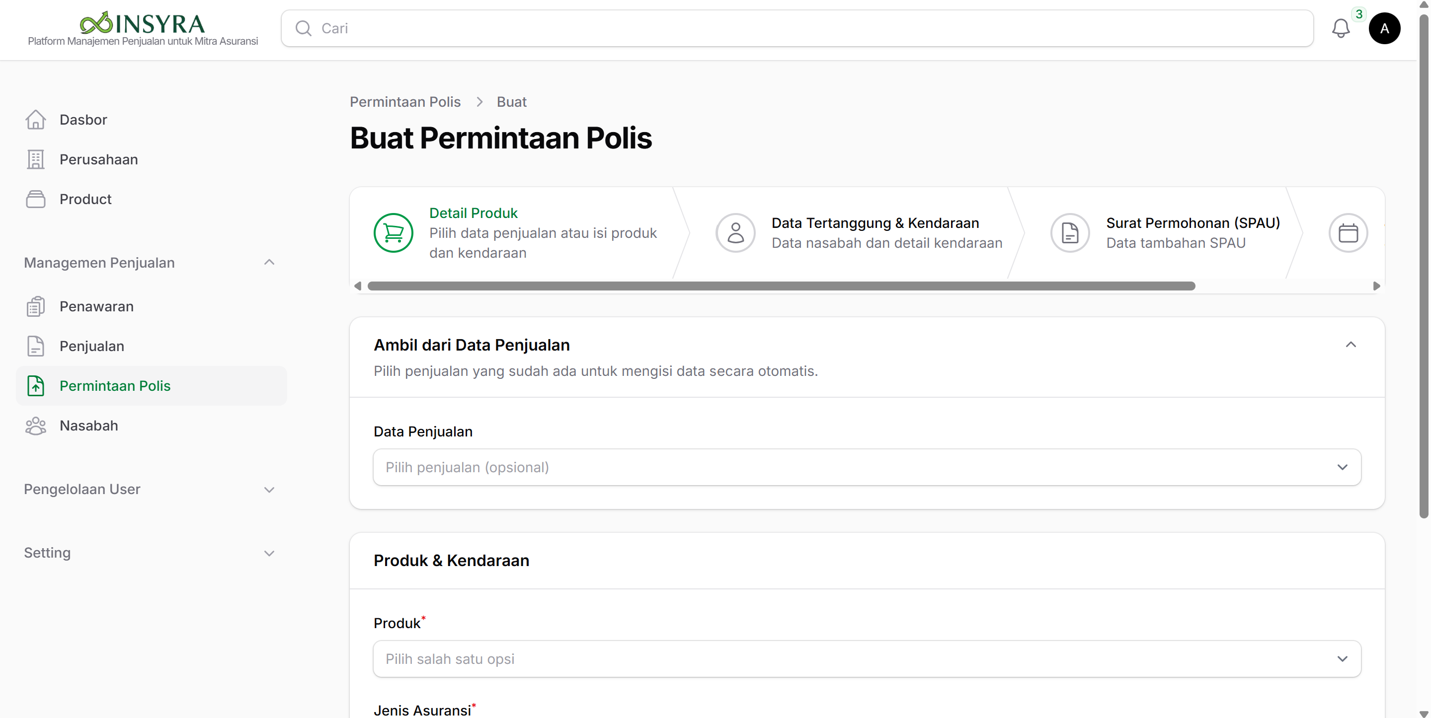 Form Membuat Pemintaan Polis