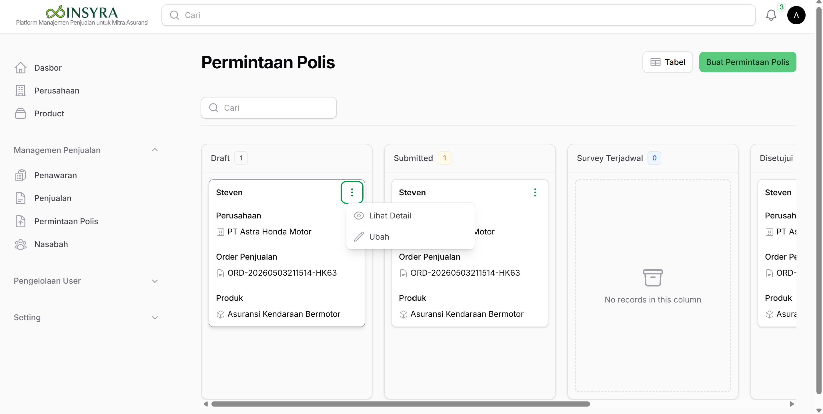 Menu Kanban