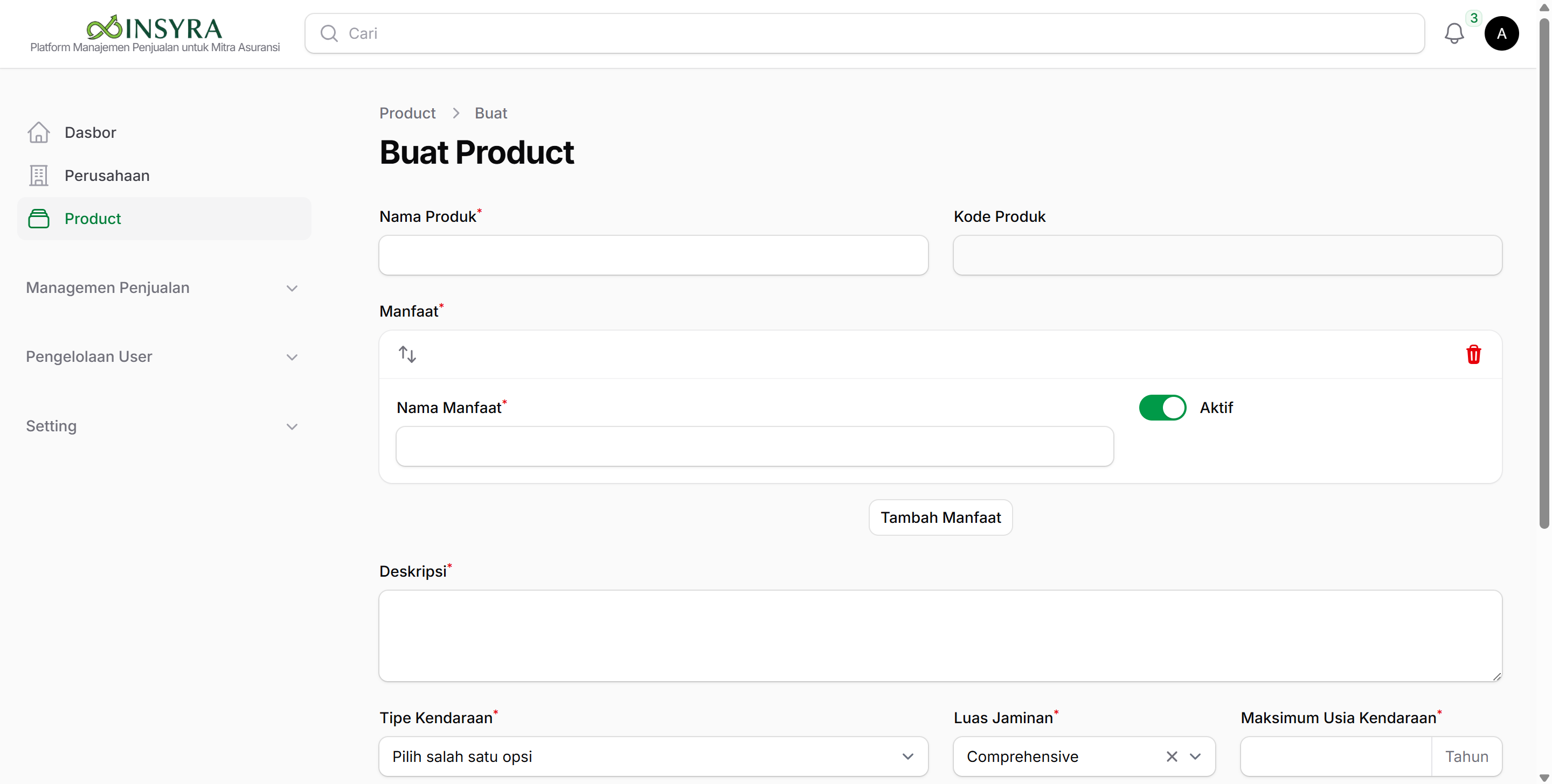 Form Membuat Produk