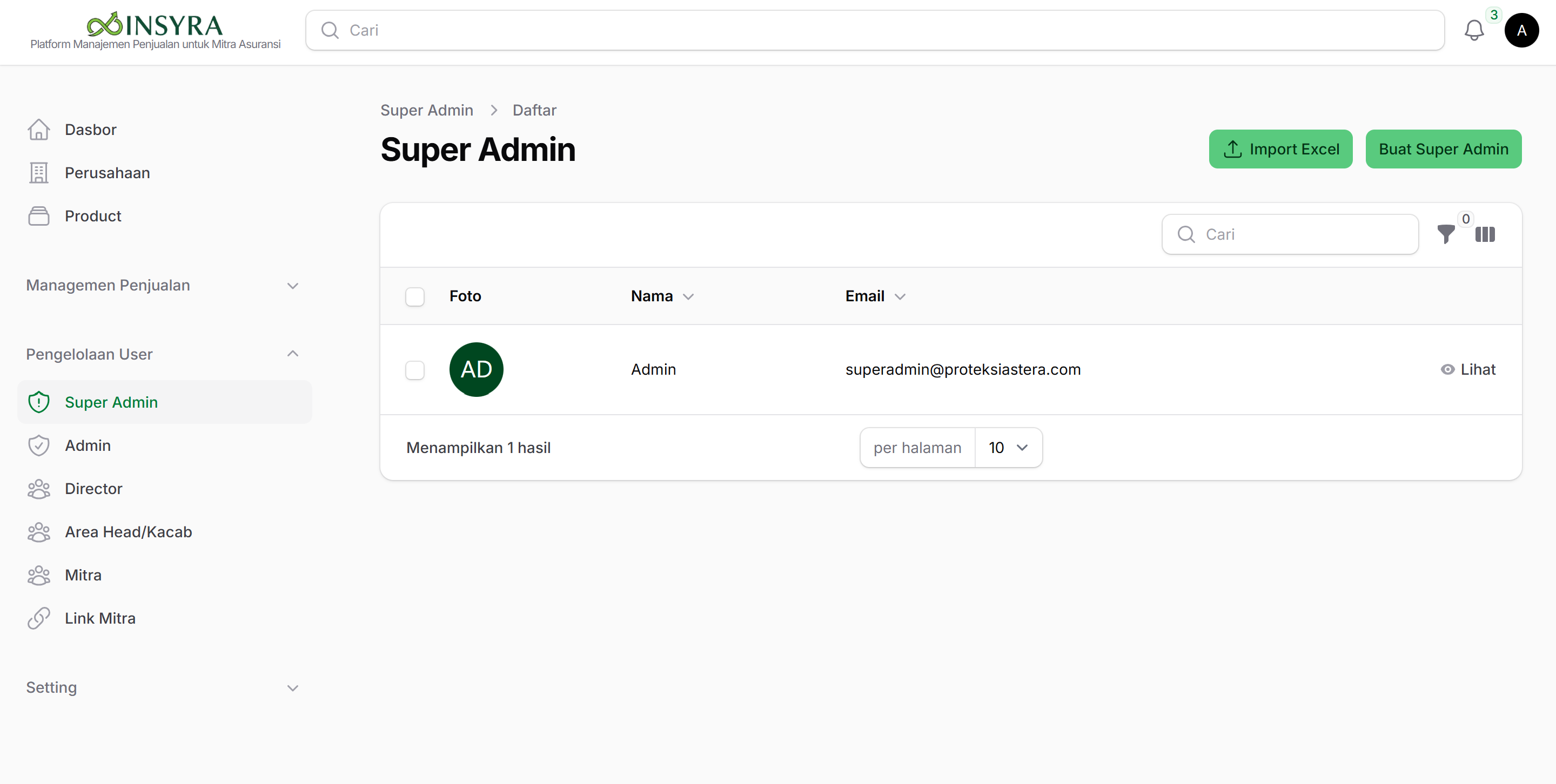 Tampilan Halaman Super Admin