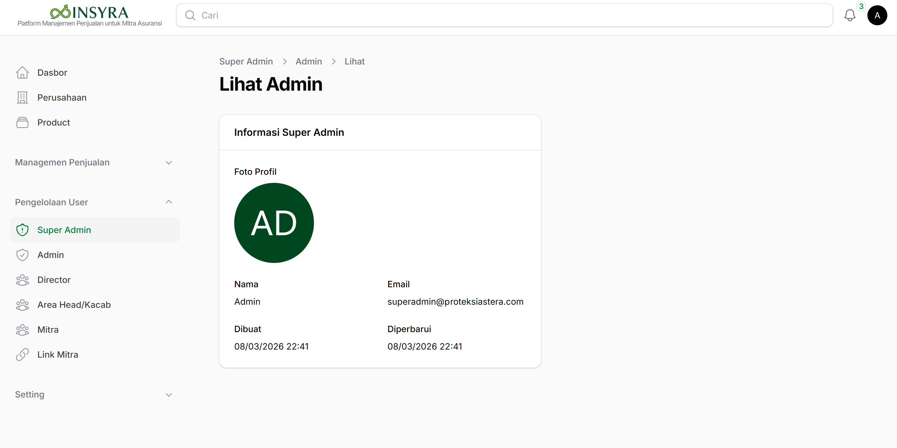 Form Lihat Super Admin